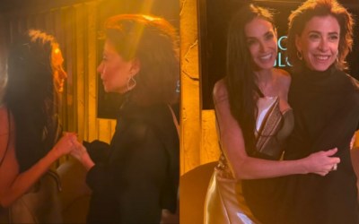 Demi Moore parabeniza Fernanda Torres nos bastidores do Globo de Ouro